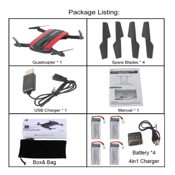 Selfie Drone JXD 523W  JXD 523 Tracker Foldable Mini Rc Drone with Wifi FPV Camera